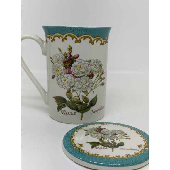 Rosa Novelliana 4.25" Kent Pottery Floral Porcelain Mug w/ Floral Lid Tea Time - Picture 8 of 9